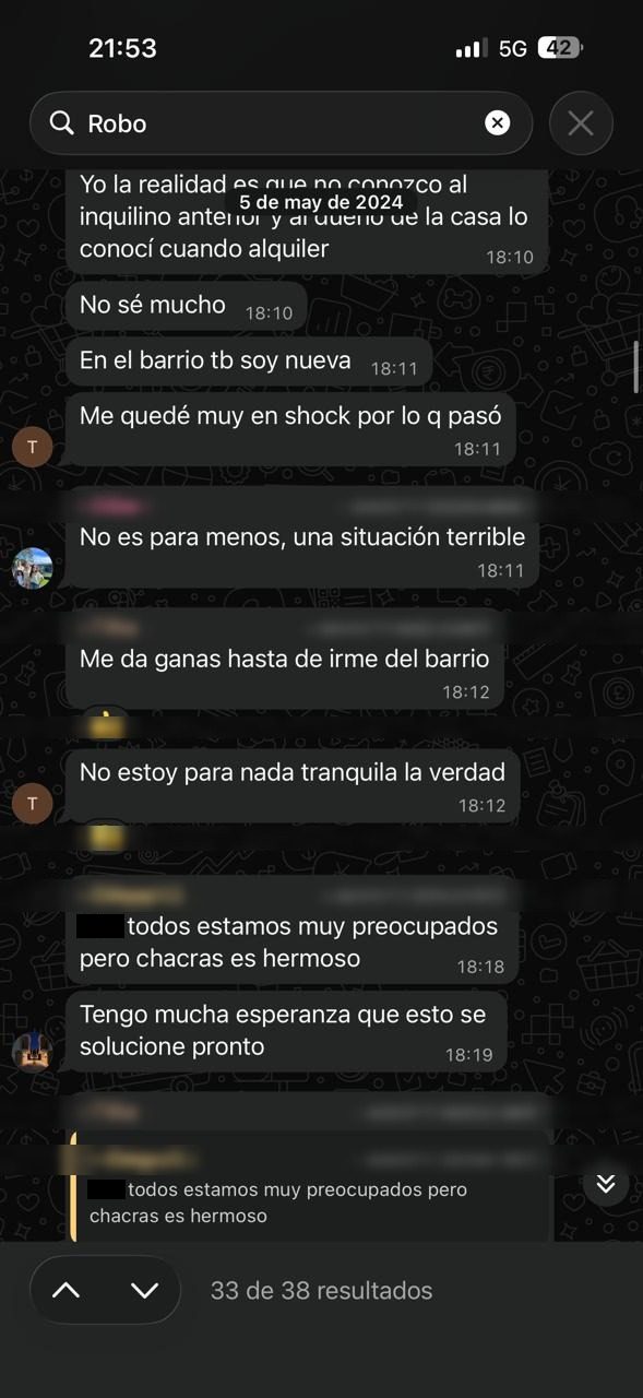 May 2024 — Me da ganas hasta de irme del barrio. No estoy para nada tranquila.